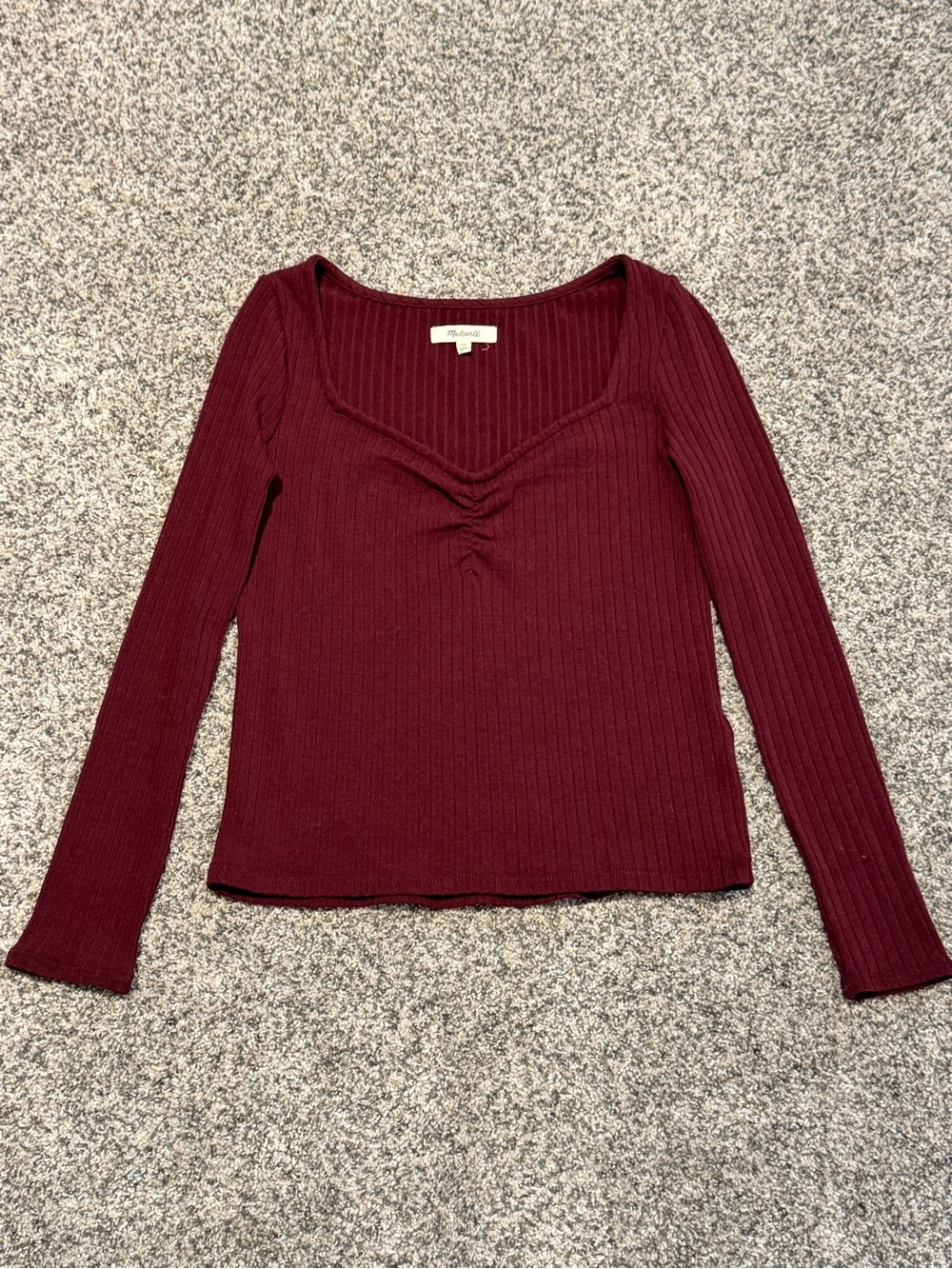 Madewell Ribbed Long Sleeve Sweetheart Top - Wine-size XS